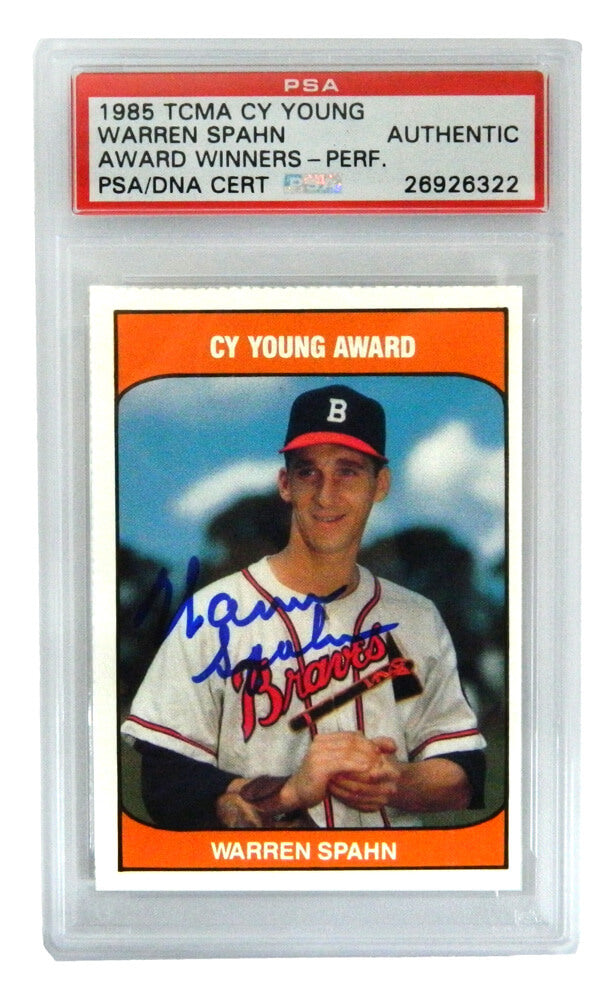 Warren Spahn Signed Braves 1985 TCMA Cy Young Trading Card - (PSA Encapsulated) - SPACAR110 - Warren Spahn Signed Braves 1985 TCMA Cy Young Trading Card - (PSA Encapsulated) product image
