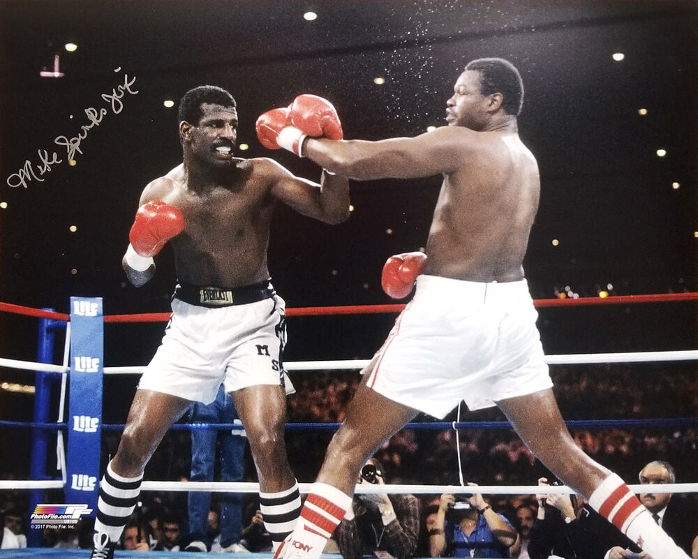 Michael (Mike) Spinks Signed Boxing vs Larry Holmes Action 16x20 Photo w/Jinx - SPI16P510 - Michael (Mike) Spinks Signed Boxing vs Larry Holmes Action 16x20 Photo w/Jinx product image