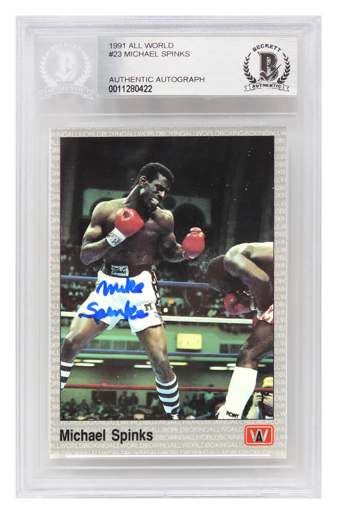 Michael (Mike) Spinks Signed 1991 All World Boxing Trading Card #23 - (Beckett Encapsulated) - SPICAR510 - Michael (Mike) Spinks Signed 1991 All World Boxing Trading Card #23 - (Beckett Encapsulated) product image