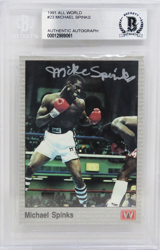 Michael (Mike) Spinks Signed 1991 All World Boxing Card #23 - (Beckett Encapsulated) - SPICAR511 - Michael (Mike) Spinks Signed 1991 All World Boxing Card #23 - (Beckett Encapsulated) product image