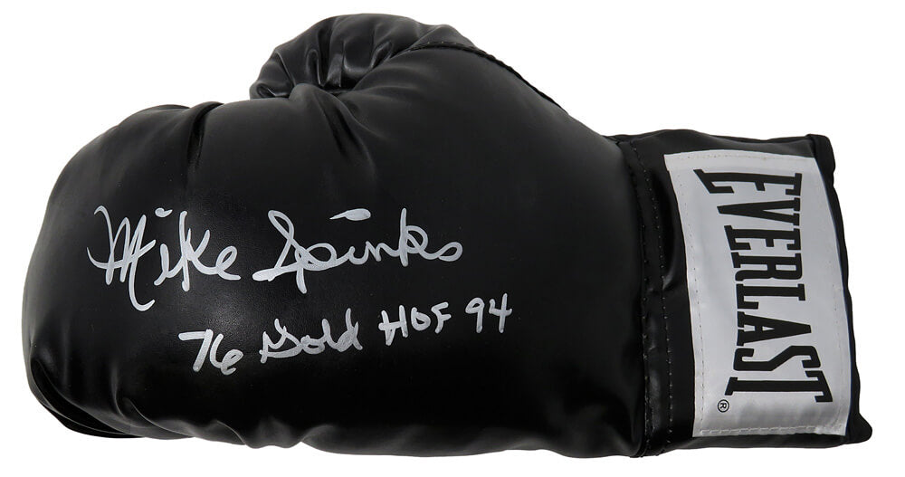 Michael (Mike) Spinks Signed Everlast Black Boxing Glove w/76 Olympic Gold, HOF'94 - SPIGLV516 - Michael (Mike) Spinks Signed Everlast Black Boxing Glove w/76 Olympic Gold, HOF'94 product image