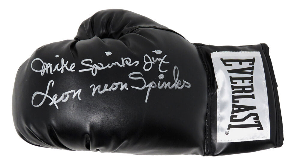 Leon Spinks & Michael (Mike) Spinks Dual Signed Everlast Black Boxing Glove w/Neon, Jinx - SPIGLV531 - Leon Spinks & Michael (Mike) Spinks Dual Signed Everlast Black Boxing Glove w/Neon, Jinx product image