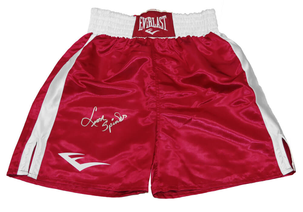 Leon Spinks Signed Everlast Red Boxing Trunks - SPITRU501 - Leon Spinks Signed Everlast Red Boxing Trunks product image