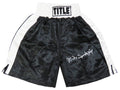 Michael (Mike) Spinks Signed Title Black With White Trim Boxing Trunks w/Jinx - SPITRU513 - Michael (Mike) Spinks Signed Title Black With White Trim Boxing Trunks w/Jinx product image