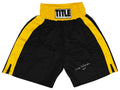 Michael (Mike) Spinks Signed Title Black With Gold Trim Boxing Trunks w/Jinx - SPITRU514 - Michael (Mike) Spinks Signed Title Black With Gold Trim Boxing Trunks w/Jinx product image