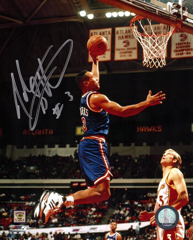 John Starks Signed New York Knicks Blue Jersey Action 8x10 Photo - STA08P200 - John Starks Signed New York Knicks Blue Jersey Action 8x10 Photo product image