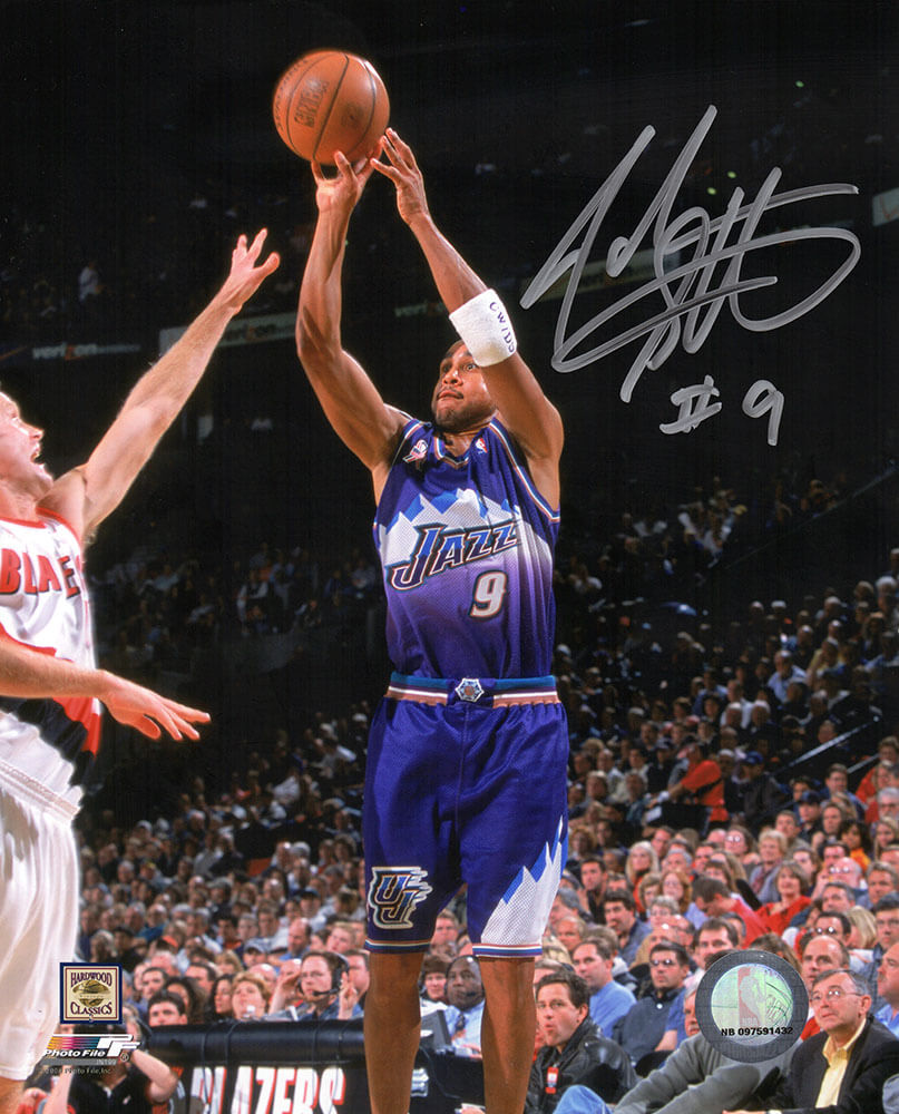 John Starks Signed Utah Jazz Purple Jersey Shooting Action 8x10 Photo - STA08P203 - John Starks Signed Utah Jazz Purple Jersey Shooting Action 8x10 Photo product image