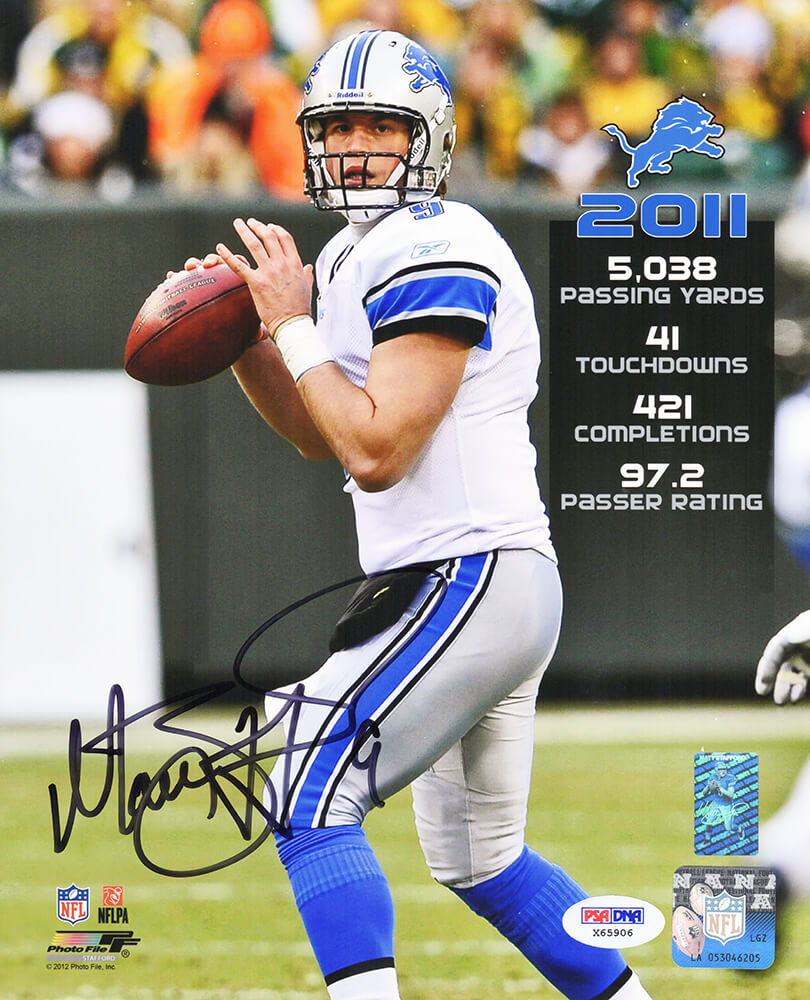 Matthew Stafford Signed Detroit Lions 2011 Season Stats 8x10 Photo (PSA) - STA08P312 - Matthew Stafford Signed Detroit Lions 2011 Season Stats 8x10 Photo (PSA) product image