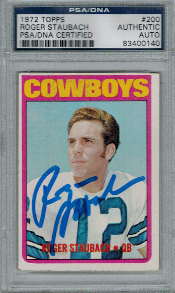 Roger Staubach Signed Cowboys 1972 Topps Rookie Card #200 - PSA/DNA - STACAR300 - Roger Staubach Signed Cowboys 1972 Topps Rookie Card #200 - PSA/DNA product image