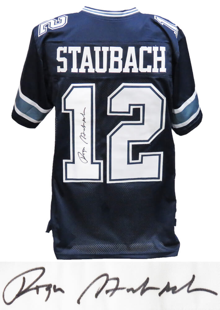 Roger Staubach Signed Navy Custom Jersey - STAJRY312 - Roger Staubach Signed Navy Custom Jersey product image