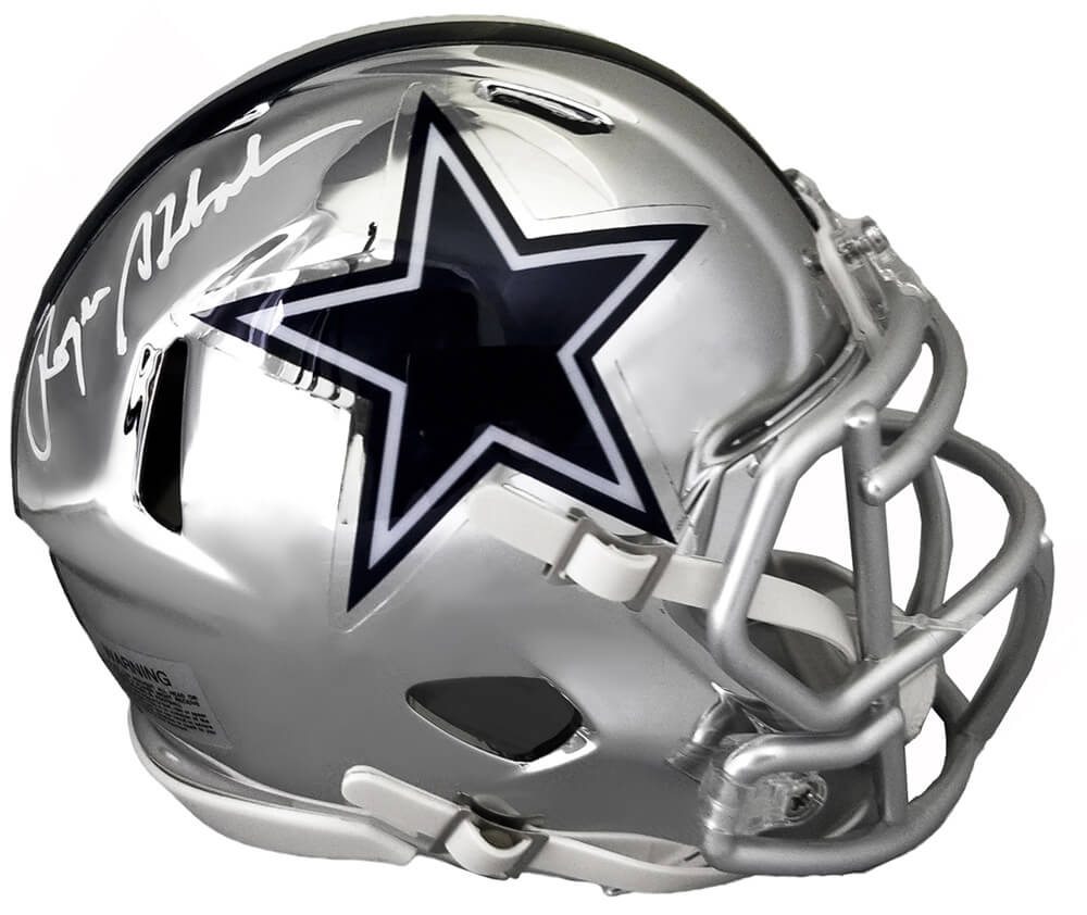 Roger Staubach Signed Dallas Cowboys Chrome Riddell Mini Helmet - STAMIN321 - Roger Staubach Signed Dallas Cowboys Chrome Riddell Mini Helmet product image