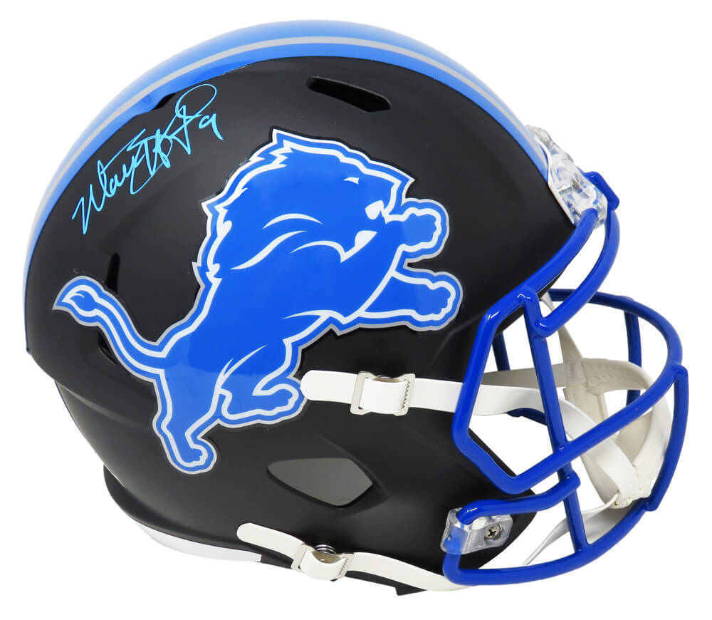 Matthew Stafford Signed Detroit Lions Flat Black Matte Riddell Full Size Replica Speed Helmet - STAREP301 - Matthew Stafford Signed Detroit Lions Flat Black Matte Riddell Full Size Replica Speed Helmet product image