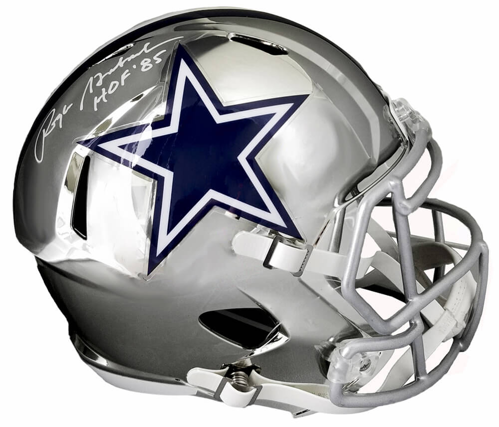 Roger Staubach Signed Dallas Cowboys Chrome Riddell Full Size Replica Helmet w/HOF'85 - STAREP311 - Roger Staubach Signed Dallas Cowboys Chrome Riddell Full Size Replica Helmet w/HOF'85 product image