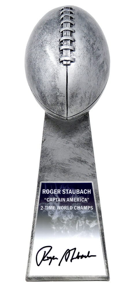 Roger Staubach Signed Football World Champion 15 Inch Replica Silver Trophy - STATRO301 - Roger Staubach Signed Football World Champion 15 Inch Replica Silver Trophy product image