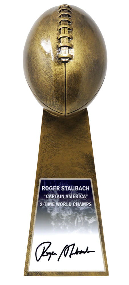 Roger Staubach Signed Football World Champion 15 Inch Replica Gold Trophy - STATRO302 - Roger Staubach Signed Football World Champion 15 Inch Replica Gold Trophy product image