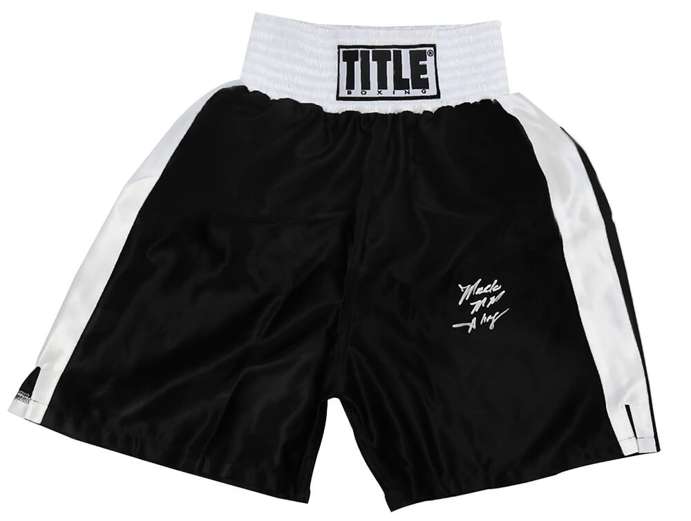 Marlon Starling Signed Title Black With White Trim Boxing Trunks - STATRU500 - Marlon Starling Signed Title Black With White Trim Boxing Trunks product image