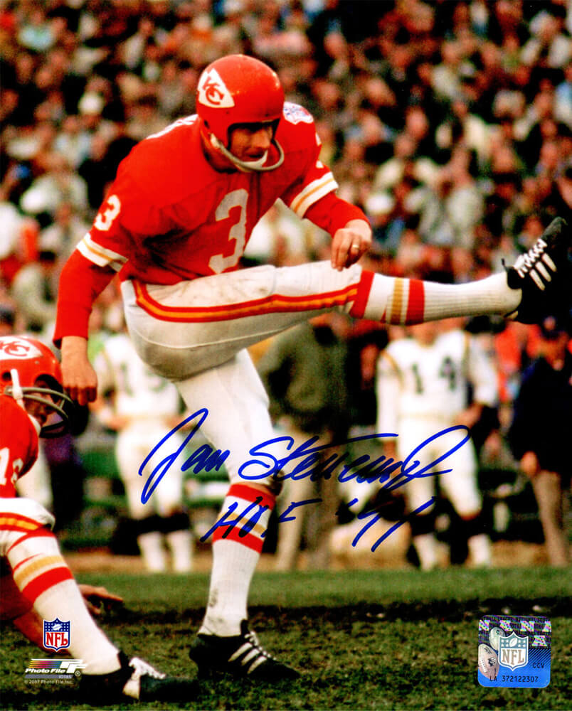Jan Stenerud Signed Kansas City Chiefs Kicking Action 8x10 Photo w/HOF'91 - STE08P300 - Jan Stenerud Signed Kansas City Chiefs Kicking Action 8x10 Photo w/HOF'91 product image