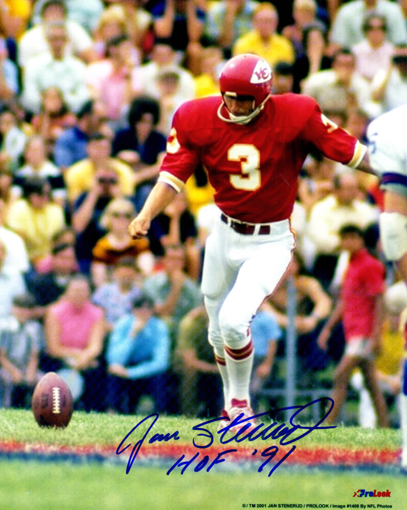 Jan Stenerud Signed Kansas City Chiefs Kickoff 8x10 Photo w/HOF'91 - STE08P301 - Jan Stenerud Signed Kansas City Chiefs Kickoff 8x10 Photo w/HOF'91 product image