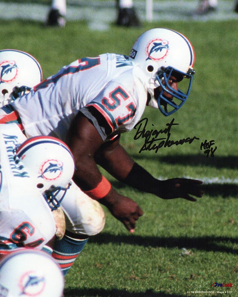 Dwight Stephenson Signed Miami Dolphins White Jersey Stance 8x10 Photo w/HOF'98 - STE08P311 - Dwight Stephenson Signed Miami Dolphins White Jersey Stance 8x10 Photo w/HOF'98 product image