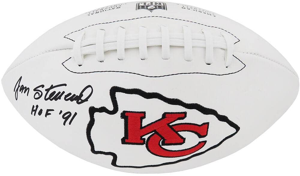 Jan Stenerud Signed Kansas City Chiefs White Logo Football w/HOF'91 - STEFTB306 - Jan Stenerud Signed Kansas City Chiefs White Logo Football w/HOF'91 product image