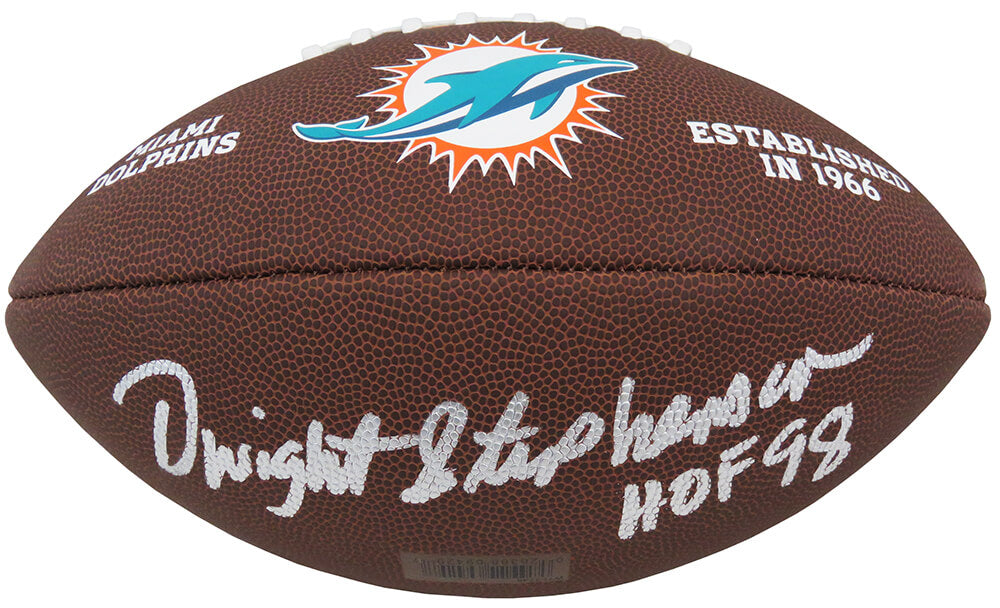 Dwight Stephenson Signed Miami Dolphins Wilson Brown Logo NFL Football w/HOF'98 - STEFTB326 - Dwight Stephenson Signed Miami Dolphins Wilson Brown Logo NFL Football w/HOF'98 product image