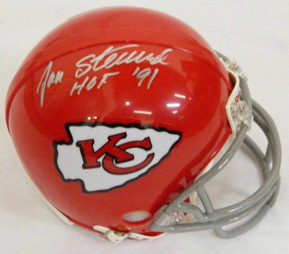 Jan Stenerud Signed Chiefs T/B Riddell Replica Mini Helmet w/HOF'91 - STEMIN300 - Jan Stenerud Signed Chiefs T/B Riddell Replica Mini Helmet w/HOF'91 product image