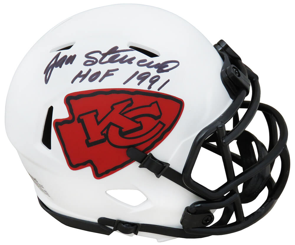 Jan Stenerud Signed Kansas City Chiefs Lunar Eclipse White Matte Riddell Speed Mini Helmet w/HOF 1991 - STEMIN306 - Jan Stenerud Signed Kansas City Chiefs Lunar Eclipse White Matte Riddell Speed Mini Helmet w/HOF 1991 product image
