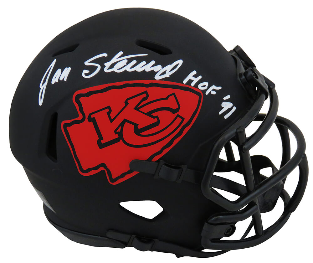Jan Stenerud Signed Kansas City Chiefs Eclipse Black Matte Riddell Speed Mini Helmet w/HOF'91 - STEMIN308 - Jan Stenerud Signed Kansas City Chiefs Eclipse Black Matte Riddell Speed Mini Helmet w/HOF'91 product image