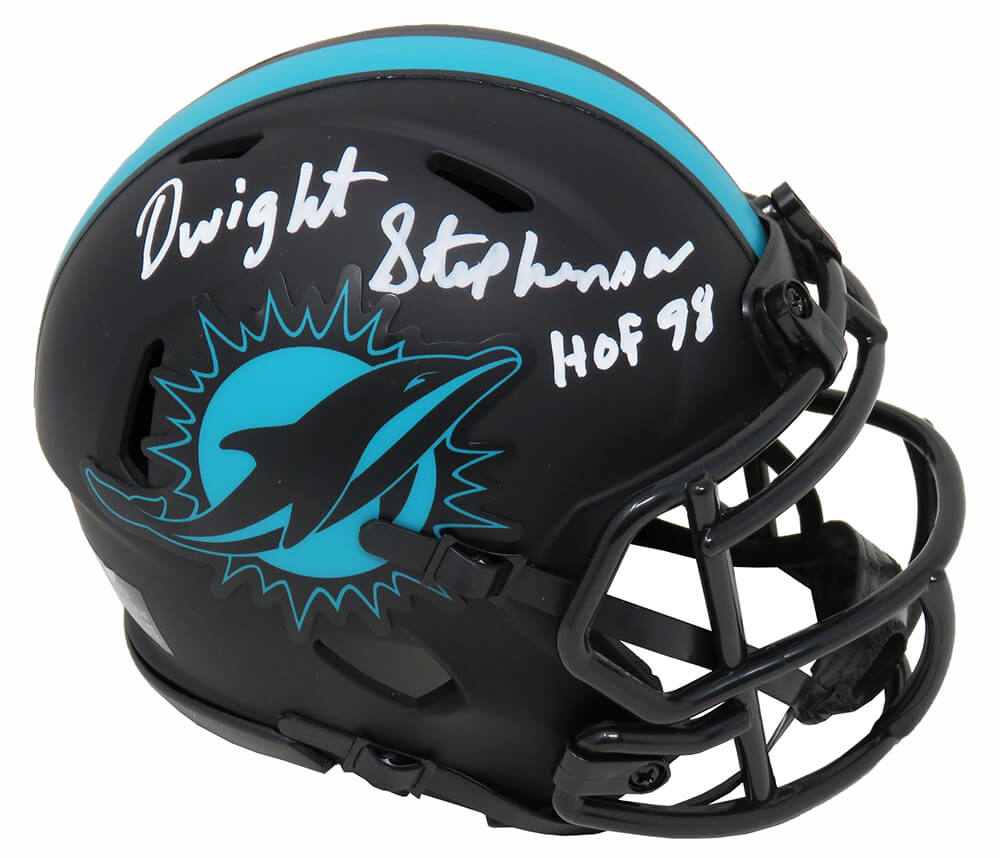 Dwight Stephenson Signed Miami Dolphins Eclipse Black Matte Riddell Speed Mini Helmet w/HOF'98 - STEMIN322 - Dwight Stephenson Signed Miami Dolphins Eclipse Black Matte Riddell Speed Mini Helmet w/HOF'98 product image