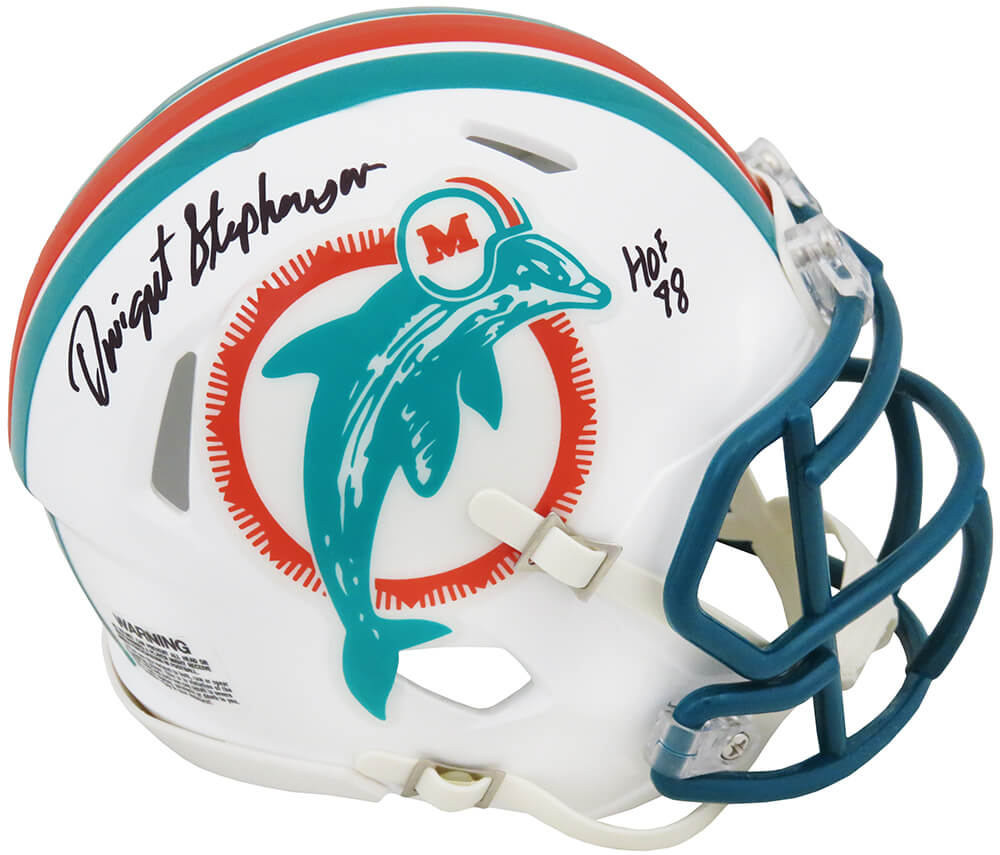 Dwight Stephenson Signed Miami Dolphins Throwback Riddell Speed Mini Helmet w/HOF'98 - STEMIN326 - Dwight Stephenson Signed Miami Dolphins Throwback Riddell Speed Mini Helmet w/HOF'98 product image