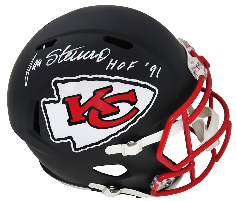 Jan Stenerud Signed Kansas  City Chiefs Flat Black Matte Riddell Speed Full Size Replica Helmet w/HOF'91 - STEREP305 - Jan Stenerud Signed Kansas City Chiefs Flat Black Matte Riddell Speed Full Size Replica Helmet w/HOF'91 product image