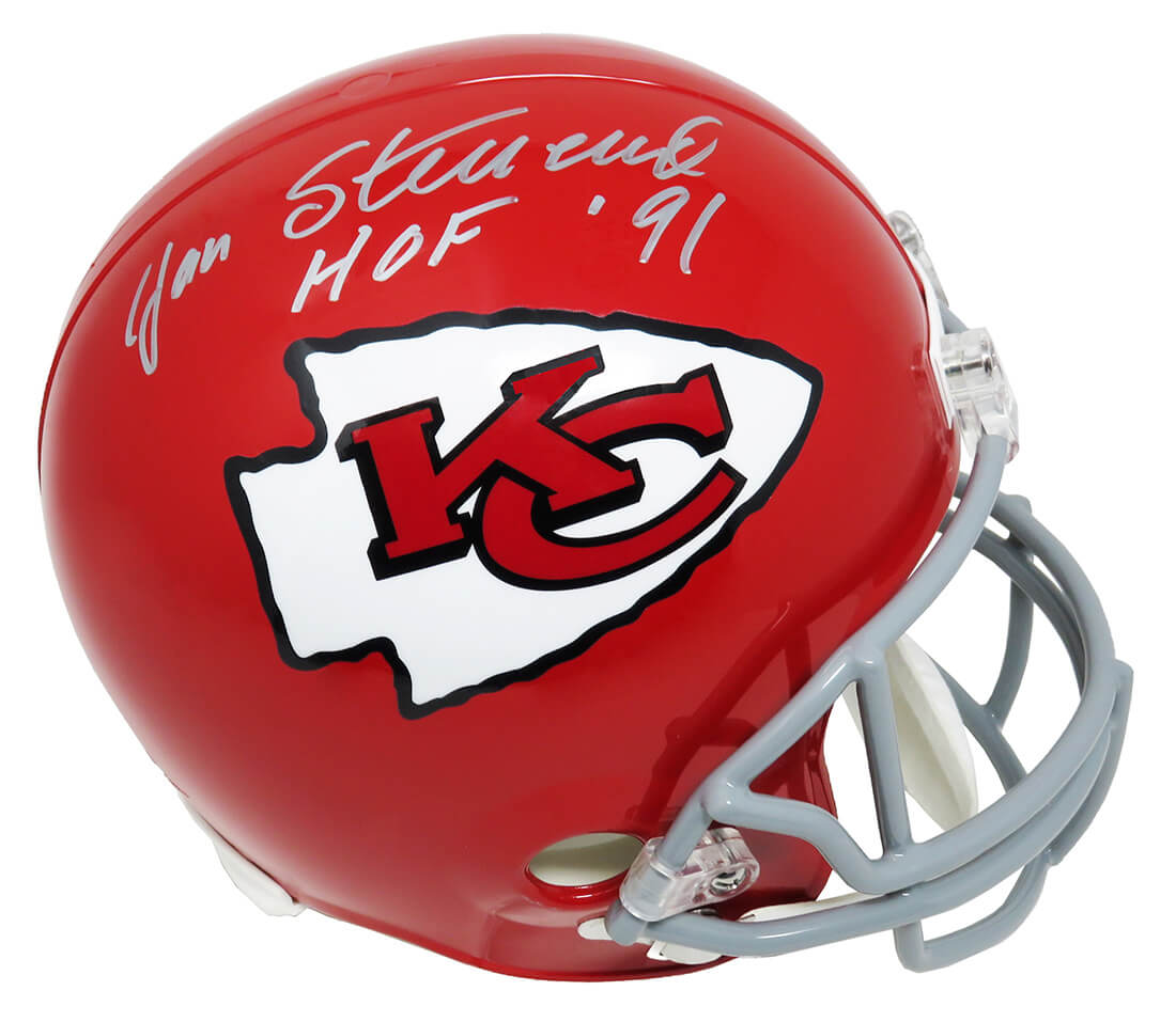 Jan Stenerud Signed Kansas  City Chiefs Throwback Riddell Full Size Replica Helmet w/HOF'91 - STEREP300 - Jan Stenerud Signed Kansas City Chiefs Throwback Riddell Full Size Replica Helmet w/HOF'91 product image