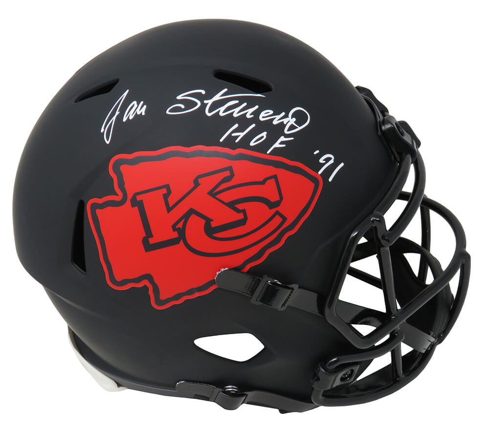 Jan Stenerud Signed Kansas  City Chiefs Eclipse Black Matte Riddell Speed Full Size Replica Helmet w/HOF'91 - STEREP306 - Jan Stenerud Signed Kansas City Chiefs Eclipse Black Matte Riddell Speed Full Size Replica Helmet w/HOF'91 product image
