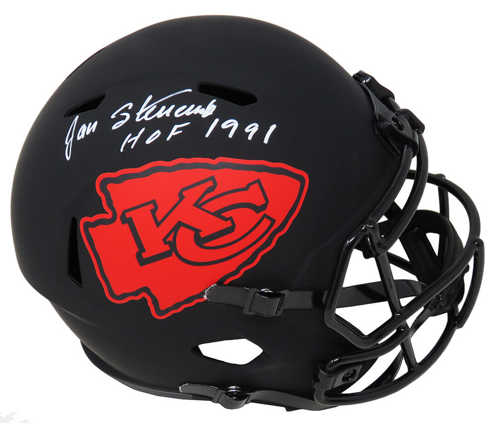 Jan Stenerud Signed Kansas City Chiefs Eclipse Black Matte Riddell Full Size Speed Replica Helmet w/HOF 1991 (PSA) - STEREP308 - Jan Stenerud Signed Kansas City Chiefs Eclipse Black Matte Riddell Full Size Speed Replica Helmet w/HOF 1991 (PSA) product image