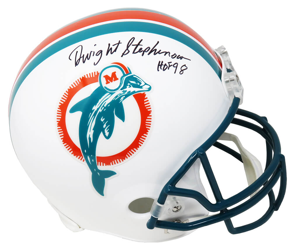 Dwight Stephenson Signed Miami Dolphins Throwback Riddell Full Size Replica Helmet w/HOF'98 - STEREP320 - Dwight Stephenson Signed Miami Dolphins Throwback Riddell Full Size Replica Helmet w/HOF'98 product image