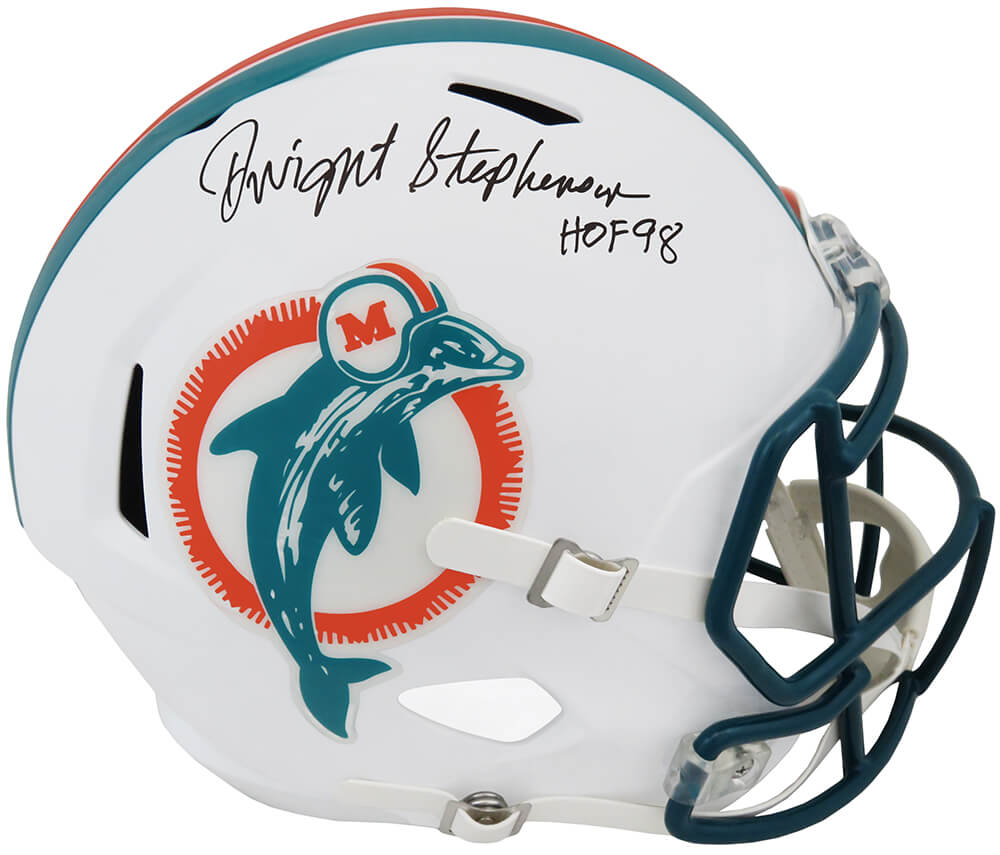 Dwight Stephenson Signed Miami Dolphins Throwback Riddell Full Size Speed Replica Helmet w/HOF'98 - STEREP324 - Dwight Stephenson Signed Miami Dolphins Throwback Riddell Full Size Speed Replica Helmet w/HOF'98 product image