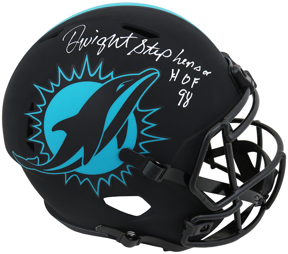Dwight Stephenson Signed Miami Dolphins Eclipse Black Matte Riddell Full Size Speed Replica Helmet w/HOF'98 - STEREP325 - Dwight Stephenson Signed Miami Dolphins Eclipse Black Matte Riddell Full Size Speed Replica Helmet w/HOF'98 product image