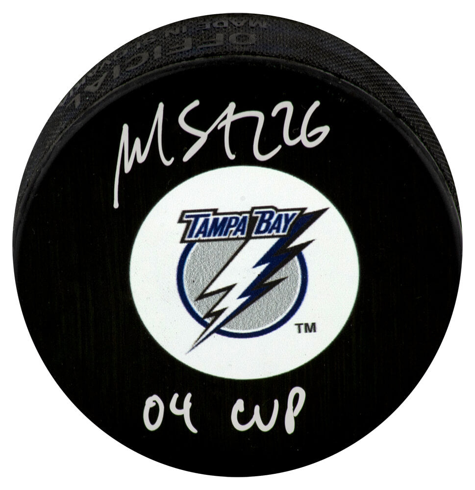 Martin St. Louis Signed Tampa Bay Lightning Medium Logo Hockey Puck w/04 Cup - STLPUC407 - Martin St. Louis Signed Tampa Bay Lightning Medium Logo Hockey Puck w/04 Cup product image