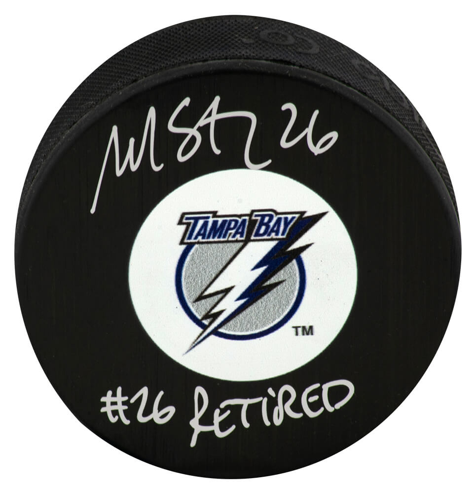 Martin St. Louis Signed Tampa Bay Lightning Medium Logo Hockey Puck w/#26 Retired - STLPUC408 - Martin St. Louis Signed Tampa Bay Lightning Medium Logo Hockey Puck w/#26 Retired product image