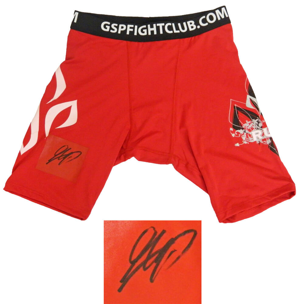 Georges St. Pierre Signed UFC MMA Red Fight Trunks - STPTRU500 - Georges St. Pierre Signed UFC MMA Red Fight Trunks product image