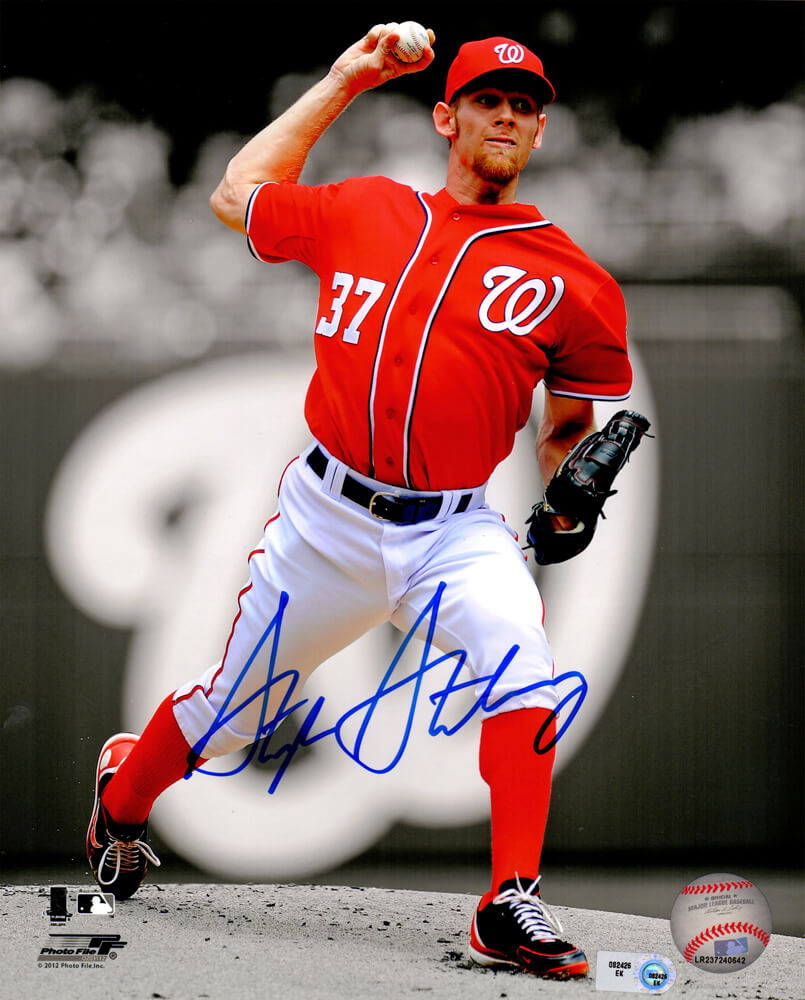 Stephen Strasburg Signed Washington Nationals Pitching Action Spotlight 8x10 Photo - STR08P120 - Stephen Strasburg Signed Washington Nationals Pitching Action Spotlight 8x10 Photo product image