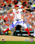 Stephen Strasburg Signed Washington Nationals White Jersey Pitching Action 8x10 Photo - STR08P124 - Stephen Strasburg Signed Washington Nationals White Jersey Pitching Action 8x10 Photo product image