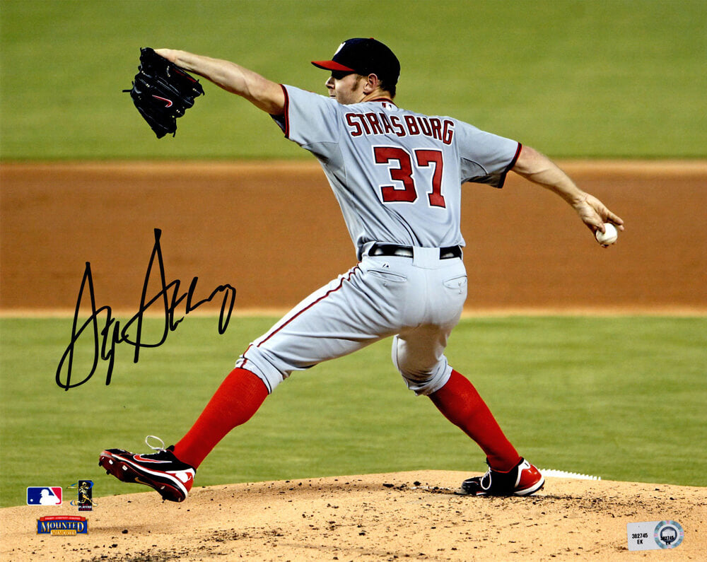Stephen Strasburg Signed Washington Nationals Grey Jersey Pitching Action 8x10 Photo - STR08P125 - Stephen Strasburg Signed Washington Nationals Grey Jersey Pitching Action 8x10 Photo product image