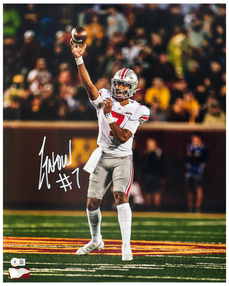 C.J. (CJ) Stroud Signed Ohio State Buckeyes White Jersey Passing 16x20 Photo (Beckett) - STR16P300 - C.J. (CJ) Stroud Signed Ohio State Buckeyes White Jersey Passing 16x20 Photo (Beckett) product image