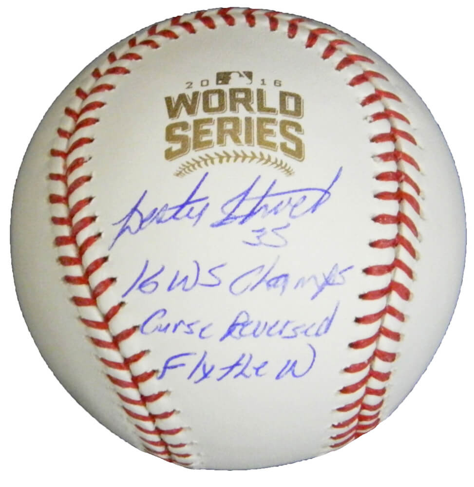 Lester Strode Signed Rawlings 2016 World Series Baseball w/16 WS Champs, Curse Reversed, Fly The W - STRBSB122 - Lester Strode Signed Rawlings 2016 World Series Baseball w/16 WS Champs, Curse Reversed, Fly The W product image