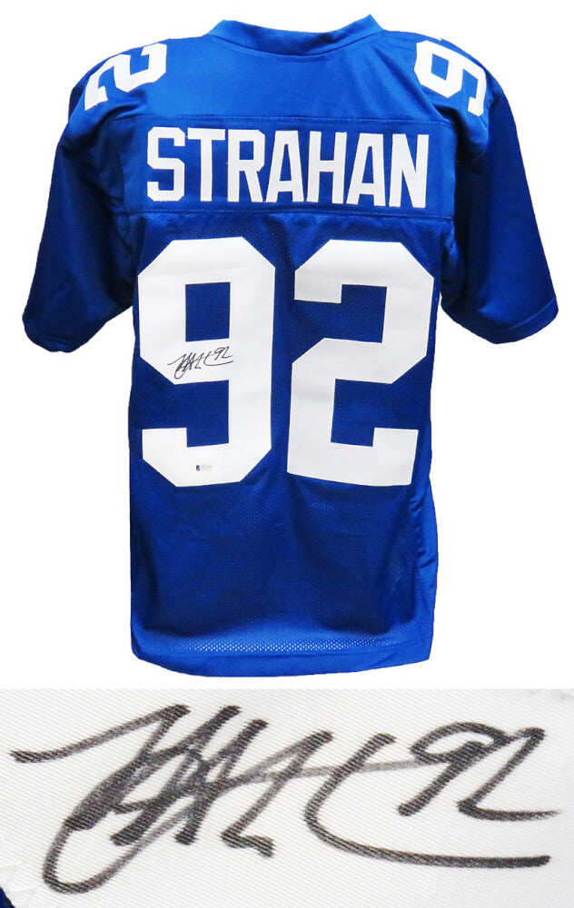 Michael Strahan Signed Blue Custom Football Jersey (Beckett) - STRJRY300 - Michael Strahan Signed Blue Custom Football Jersey (Beckett) product image