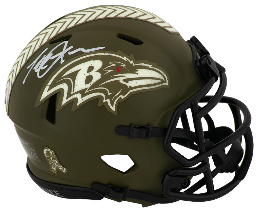 Terrell Suggs Signed Baltimore Ravens SALUTE Riddell Speed Mini Helmet - SUGMIN304 - Terrell Suggs Signed Baltimore Ravens SALUTE Riddell Speed Mini Helmet product image