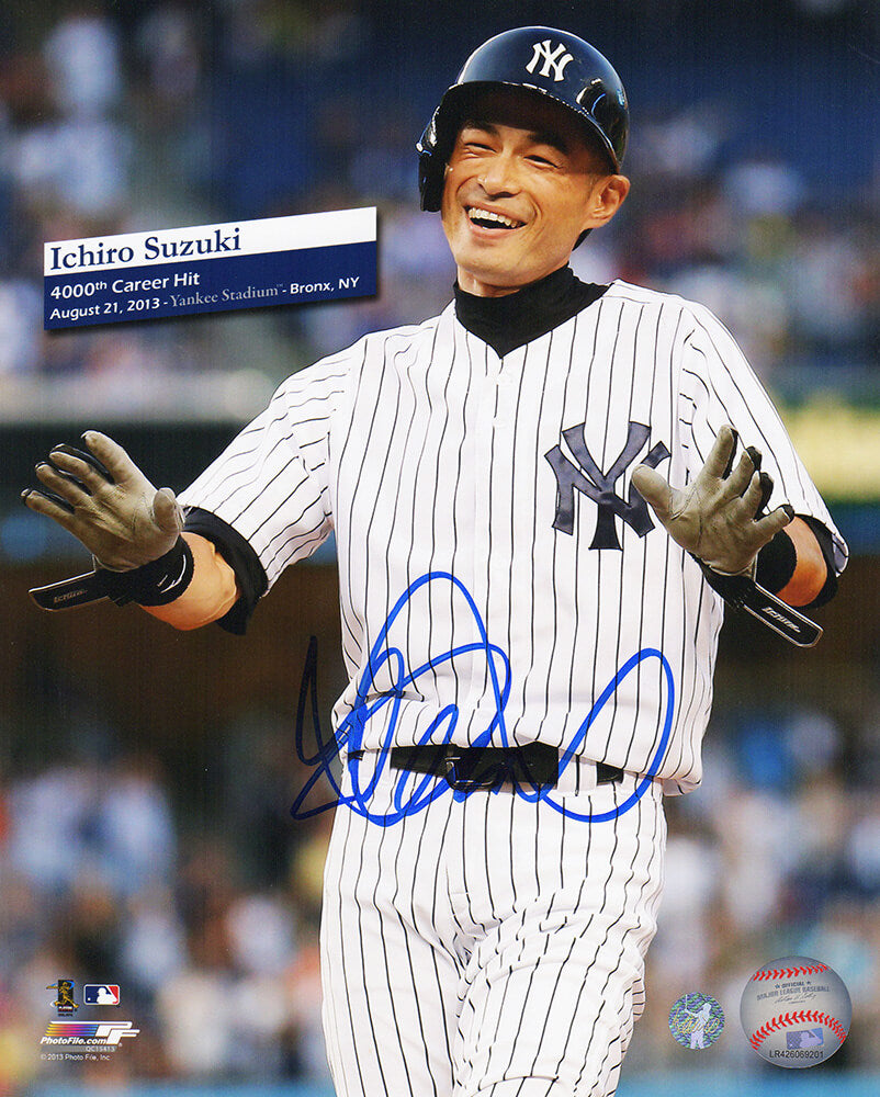Ichiro Suzuki Signed New York Yankees 4000th Career Hit 8x10 Photo (Ichiro Hologram) - SUZ08P102 - Ichiro Suzuki Signed New York Yankees 4000th Career Hit 8x10 Photo (Ichiro Hologram) product image