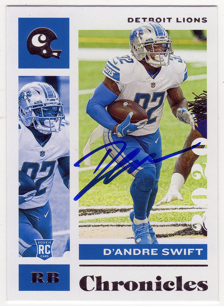 D'Andre Swift Signed Detroit Lions 2020 Panini Chronicles Rookie Football Card #32 - SWICAR309 - D'Andre Swift Signed Detroit Lions 2020 Panini Chronicles Rookie Football Card #32 product image