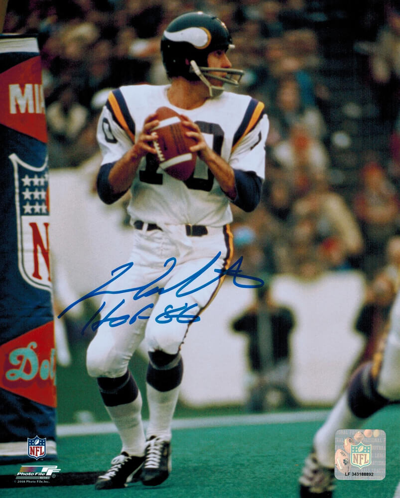 Fran Tarkenton Signed Vikings Action 8x10 Photo w/HOF 86 - TAR08P300 - Fran Tarkenton Signed Vikings Action 8x10 Photo w/HOF 86 product image